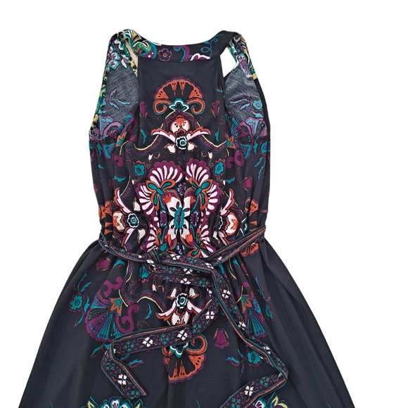 ECI New York Black Floral Bohemian Boho Beaded Sleeveless Shift Dress sz8 - Picture 8 of 9